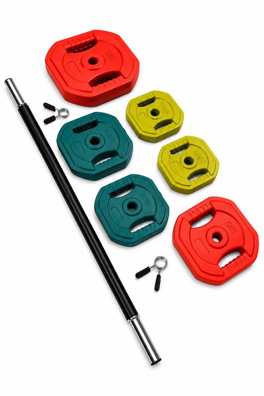 Set pesas 20 kg barra fitness pump
